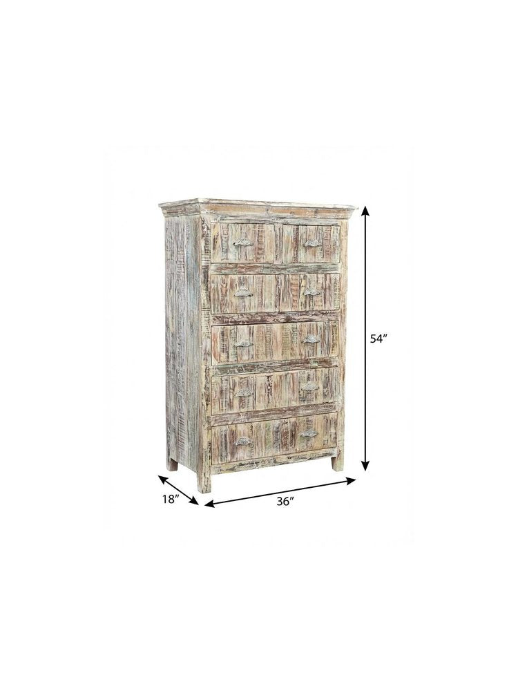 White Solid Wood Six Drawer Chest - 36-inch