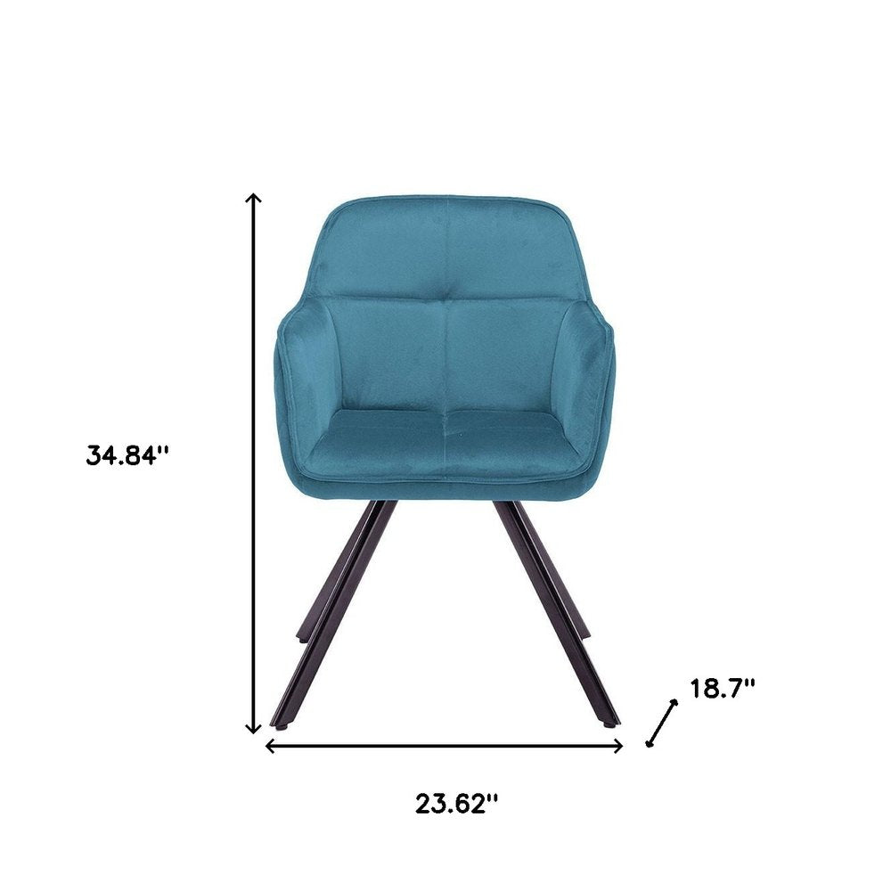 Tufted Blue and Black Velvet and Metal Dining Arm Chair
