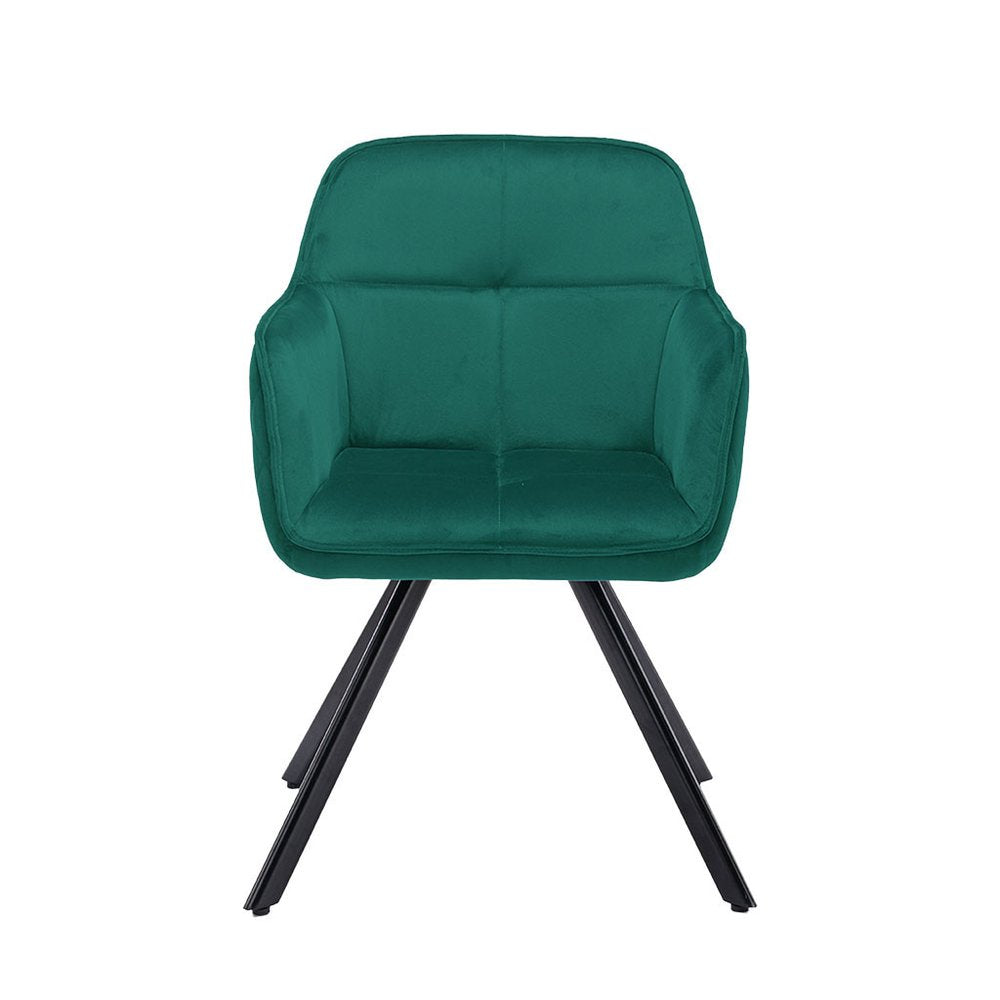 Tufted Green and Black Velvet and Metal Dining Arm Chair