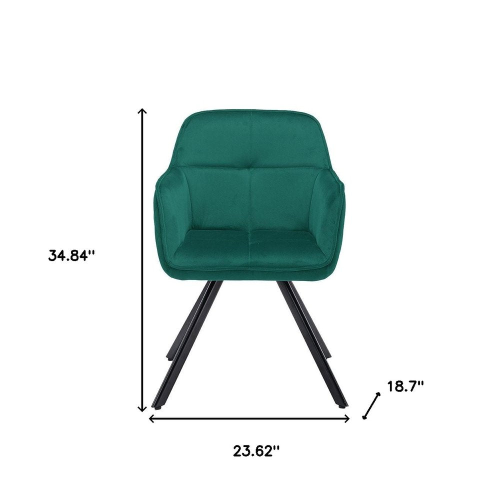 Tufted Green and Black Velvet and Metal Dining Arm Chair