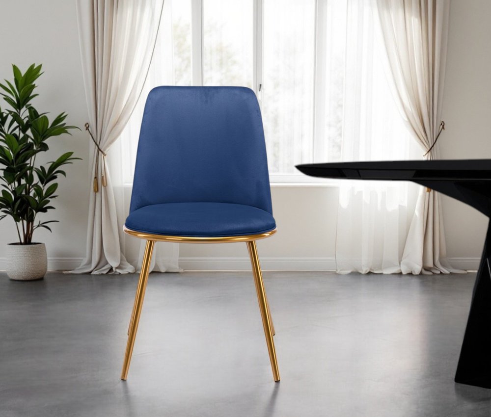 Blue and Gold Upholstered Velvet Dining Side Chair