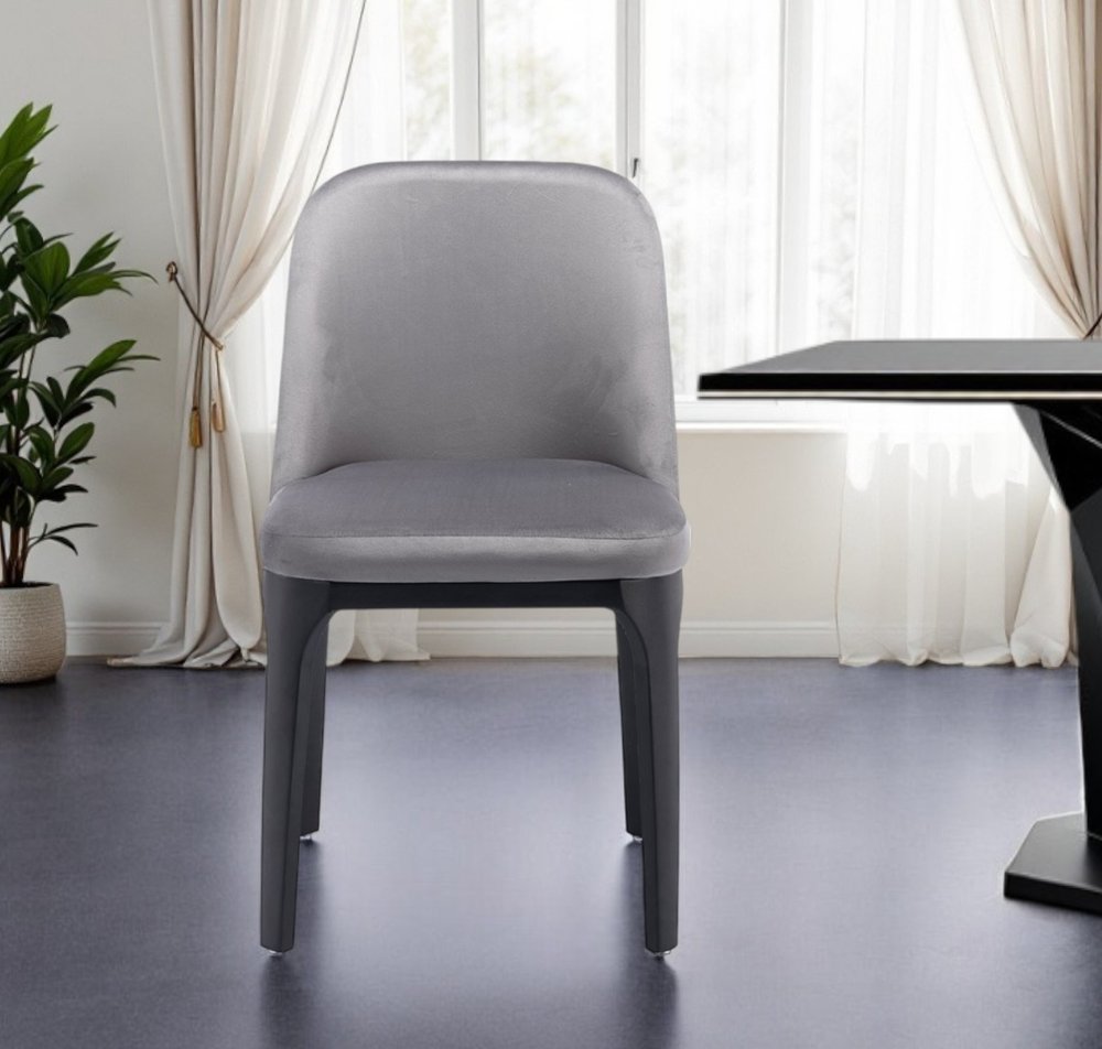 Gray and Black Upholstered Velvet Dining Side Chair