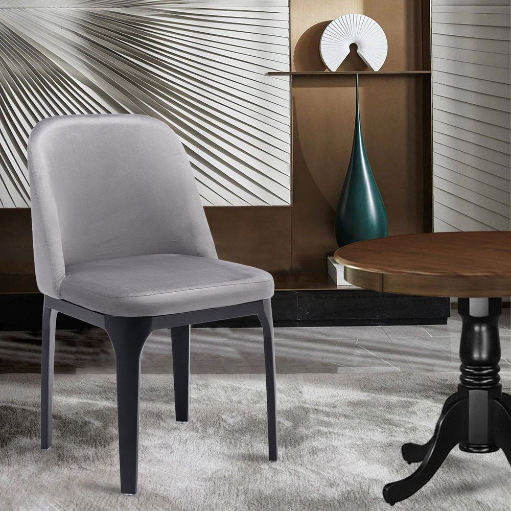 Gray and Black Upholstered Velvet Dining Side Chair