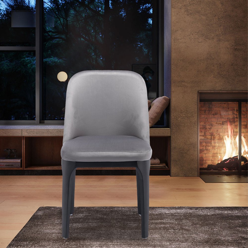 Gray and Black Upholstered Velvet Dining Side Chair
