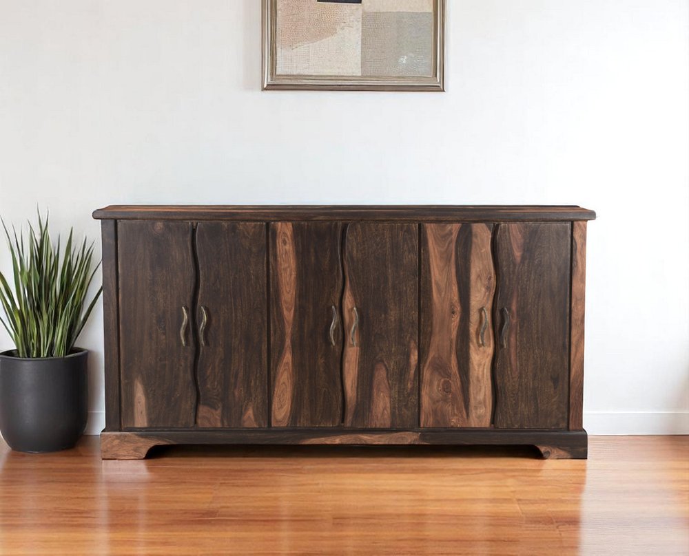Dark Brown Solid Wood Live Edge Sideboard with Six Doors - 72-inch