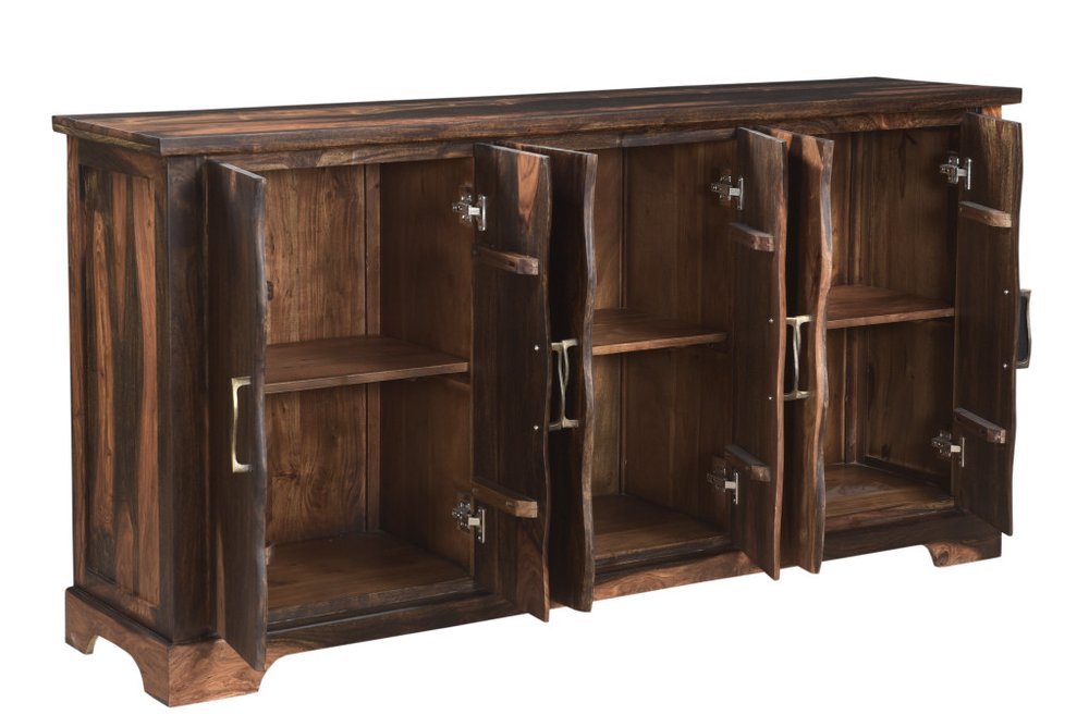 Dark Brown Solid Wood Live Edge Sideboard with Six Doors - 72-inch