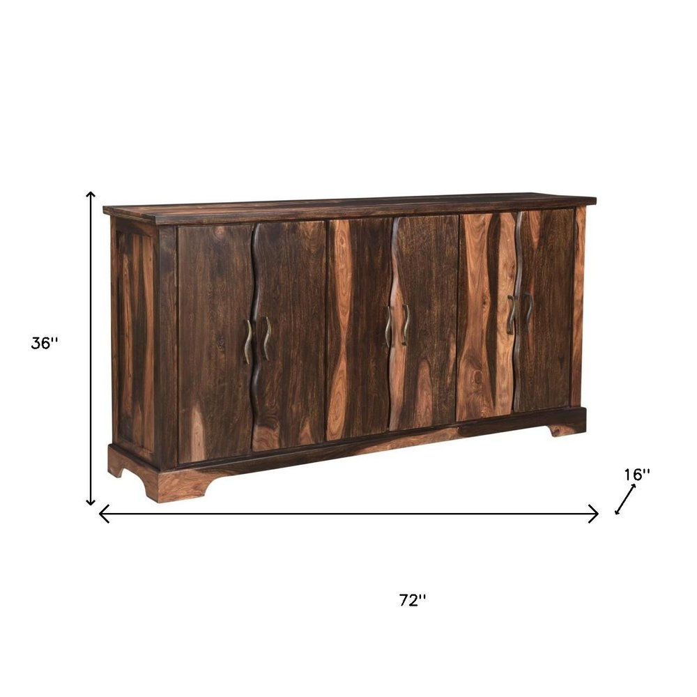 Dark Brown Solid Wood Live Edge Sideboard with Six Doors - 72-inch