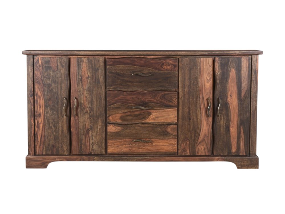 Dark Brown Solid Wood Live Edge Three Drawer Sideboard with Four Doors - 72-inch