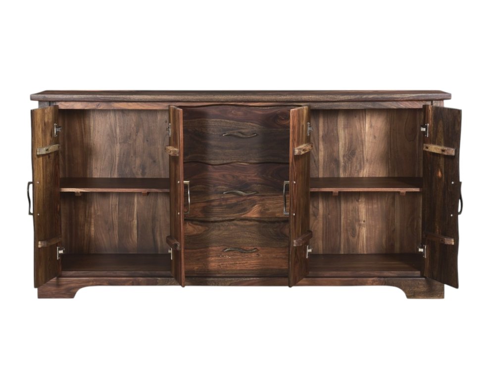 Dark Brown Solid Wood Live Edge Three Drawer Sideboard with Four Doors - 72-inch