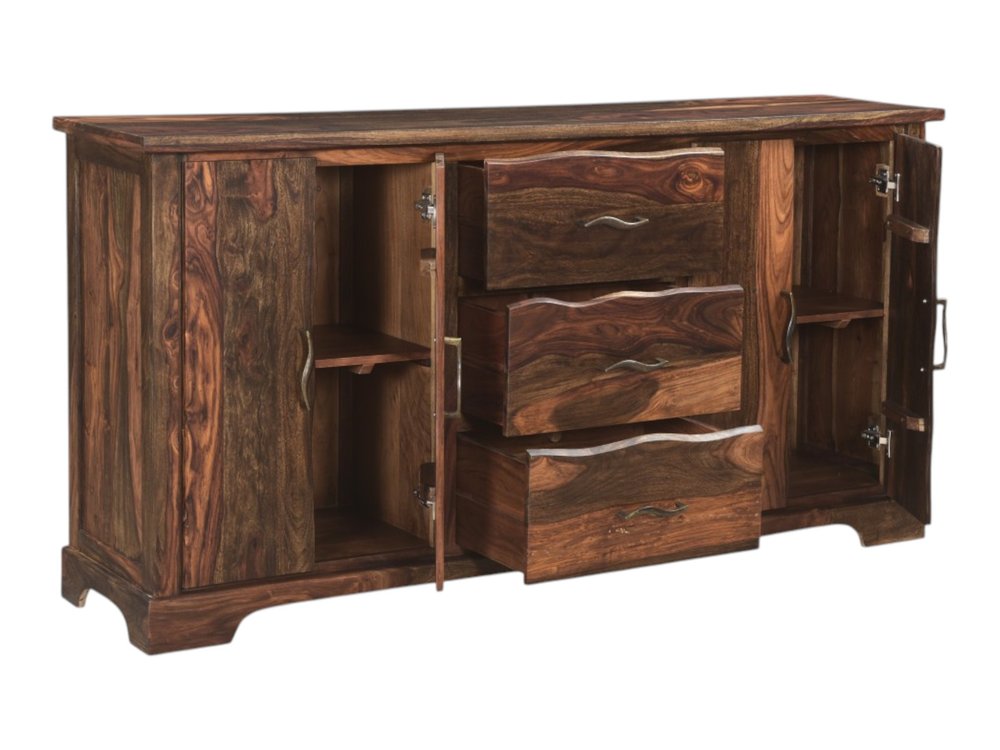 Dark Brown Solid Wood Live Edge Three Drawer Sideboard with Four Doors - 72-inch