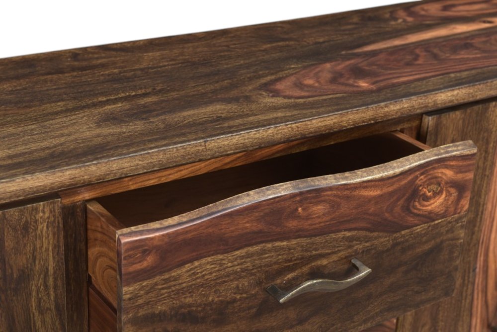 Dark Brown Solid Wood Live Edge Three Drawer Sideboard with Four Doors - 72-inch