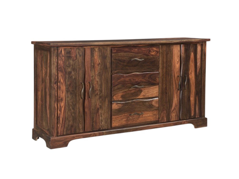 Dark Brown Solid Wood Live Edge Three Drawer Sideboard with Four Doors - 72-inch