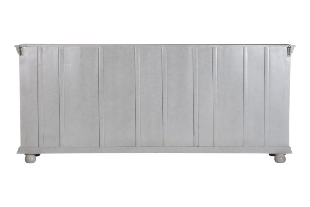 Gray Distressed Solid Wood Carved Floral Four Drawer Sideboard with Four Doors