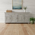 Gray Distressed Solid Wood Carved Floral Four Drawer Sideboard with Four Doors