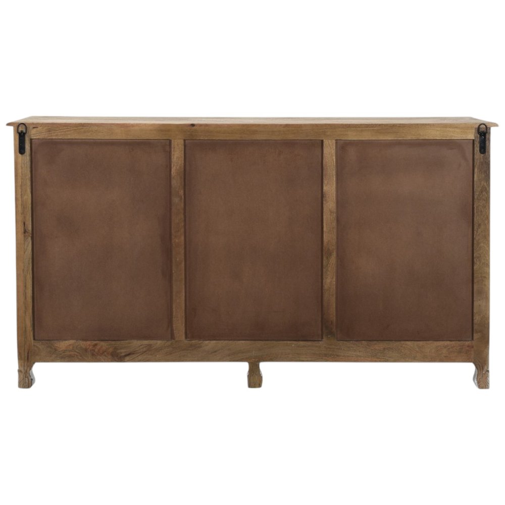 White Distressed Solid Wood Carved Floral Six Drawer Sideboard with Two Doors