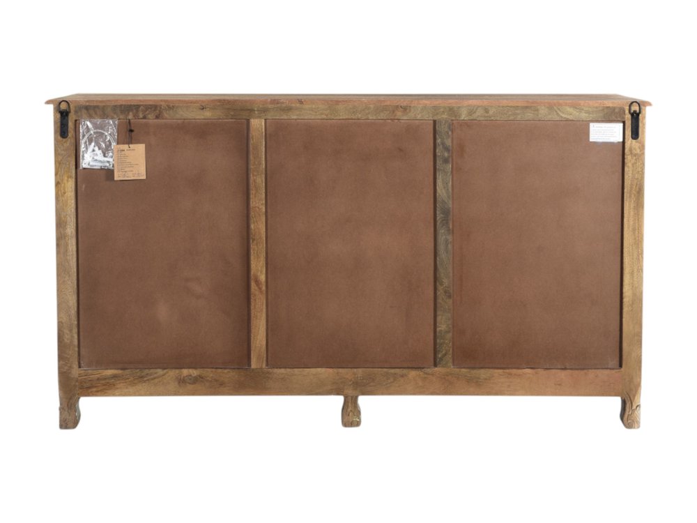 Gray Distressed Solid Wood Carved Floral Six Drawer Sideboard with Two Doors