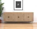 Natural and Antiqued Gold Solid Wood Carved Geometric Sideboard with Six Doors