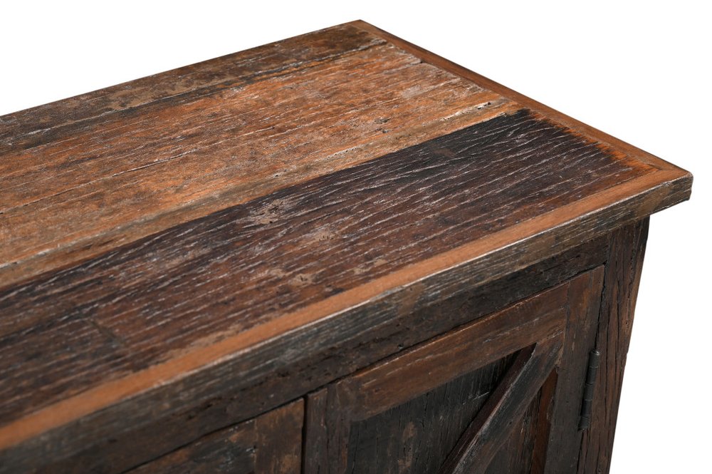 Dark Brown Distressed Reclaimed Wood Paneled Sideboard with Six Doors - 84-inch