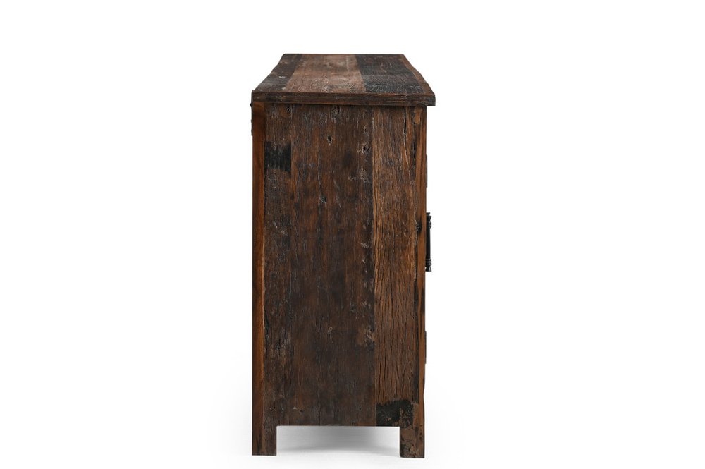 Dark Brown Distressed Reclaimed Wood Paneled Sideboard with Six Doors - 84-inch