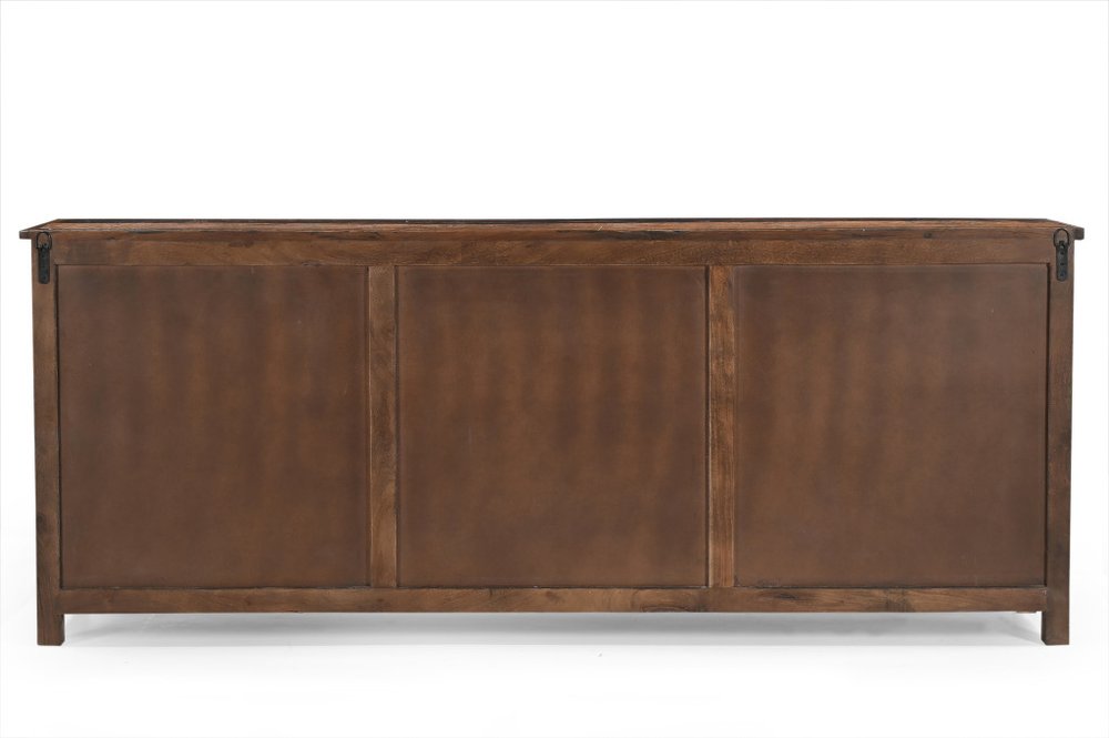 Dark Brown Distressed Reclaimed Wood Paneled Sideboard with Six Doors - 84-inch