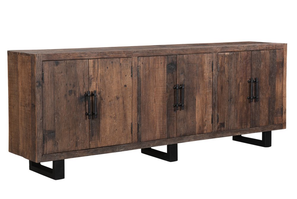 Dark Brown Distressed Reclaimed Wood Sideboard with Six Doors - 100-inch