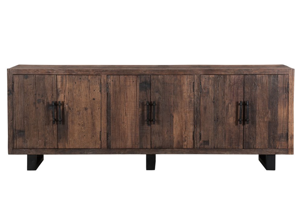 Dark Brown Distressed Reclaimed Wood Sideboard with Six Doors - 100-inch