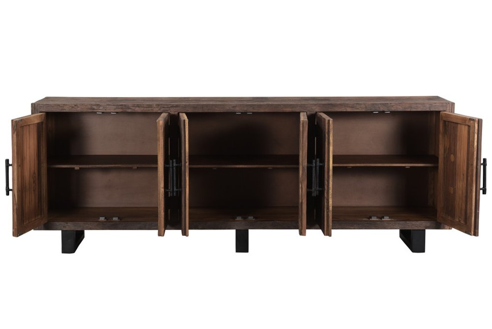Dark Brown Distressed Reclaimed Wood Sideboard with Six Doors - 100-inch
