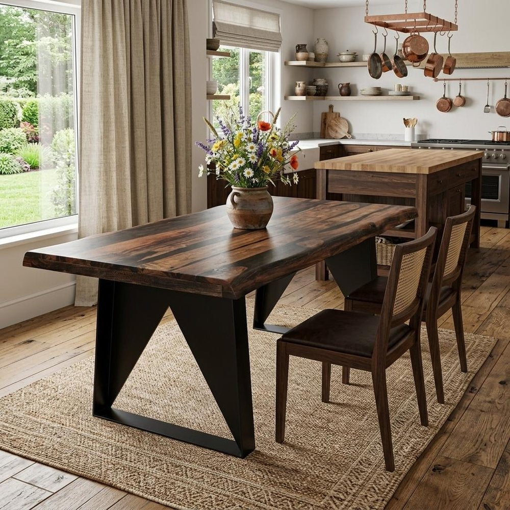 Dark Brown and Black Solid Wood and Metal Sled Base Dining Table - 80-inch