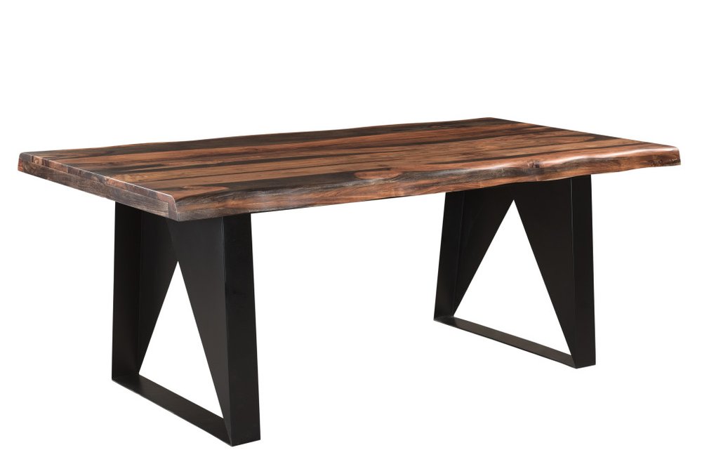 Dark Brown and Black Solid Wood and Metal Sled Base Dining Table - 80-inch