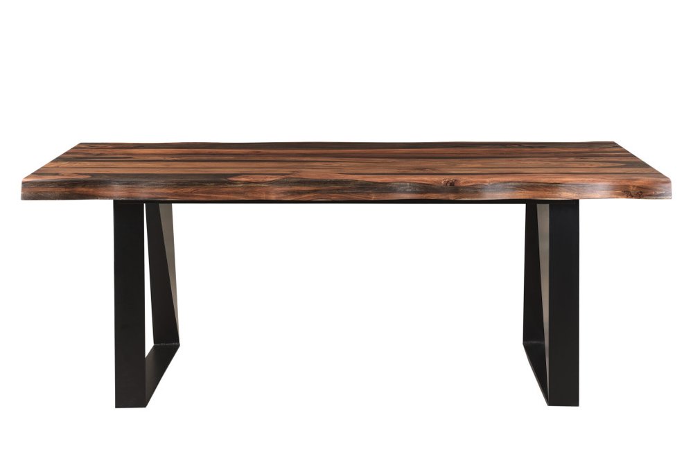 Dark Brown and Black Solid Wood and Metal Sled Base Dining Table - 80-inch