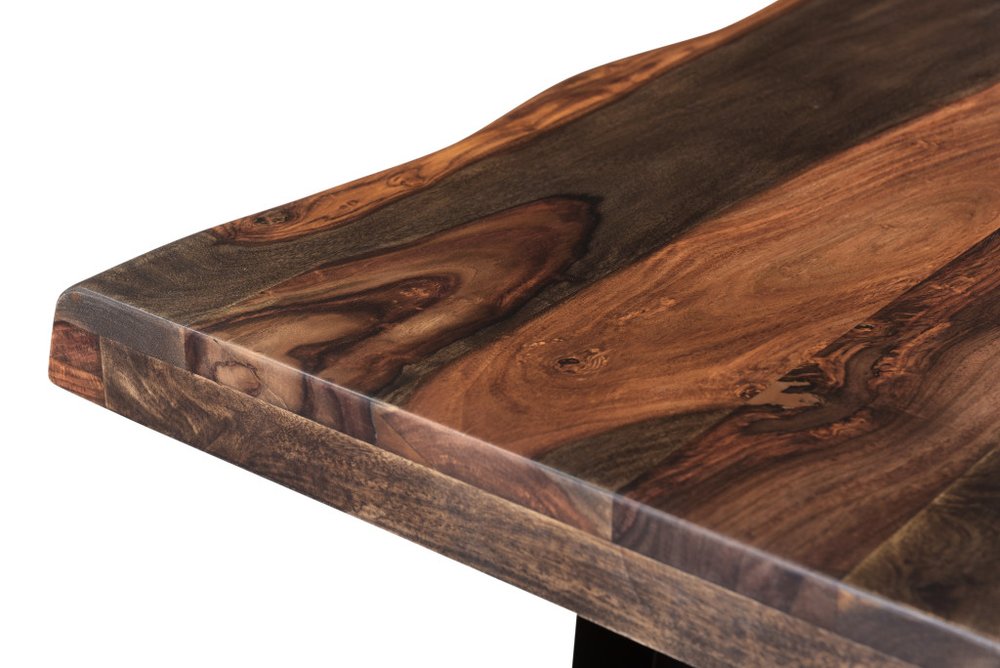 Dark Brown and Black Solid Wood and Metal Sled Base Dining Table - 80-inch