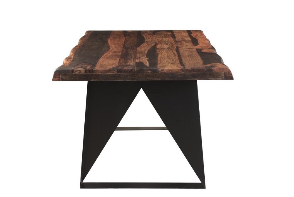 Dark Brown and Black Solid Wood and Metal Sled Base Dining Table - 80-inch