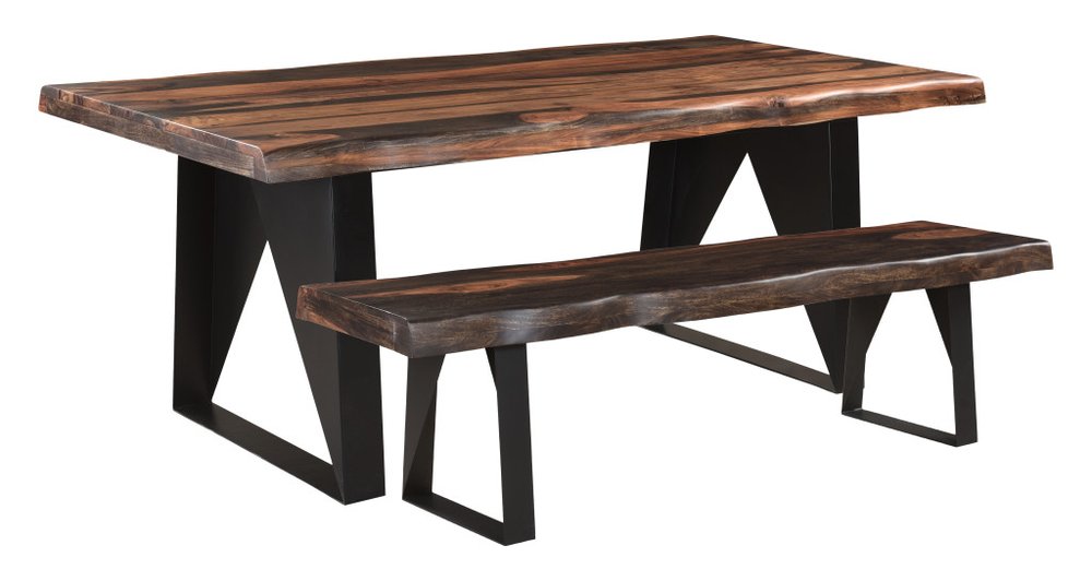 Dark Brown and Black Solid Wood and Metal Sled Base Dining Table - 80-inch