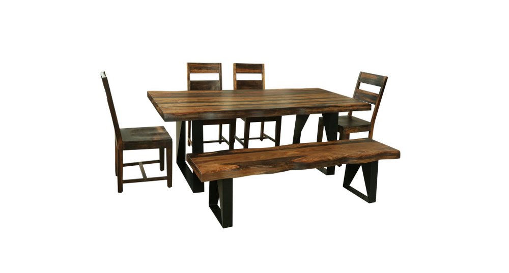 Dark Brown and Black Solid Wood and Metal Sled Base Dining Table - 80-inch