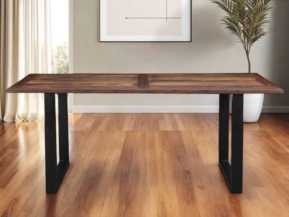 Dark Brown and Black Solid Wood Sled Base Dining Table - 78-inch