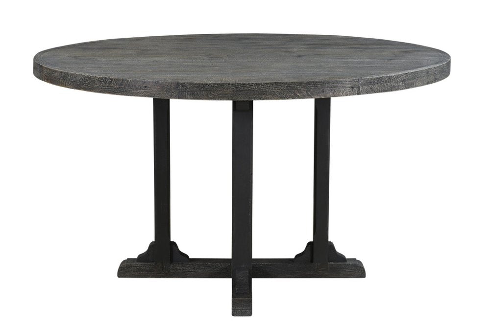 Black Rounded Solid Wood Pedestal Base Dining Table - 54-inch