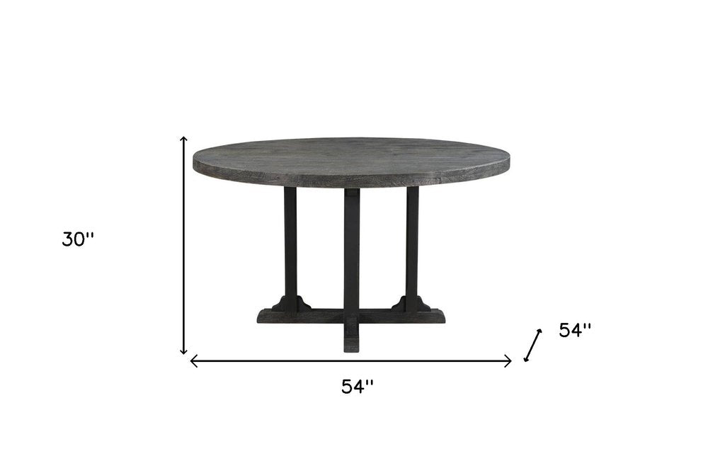 Black Rounded Solid Wood Pedestal Base Dining Table - 54-inch