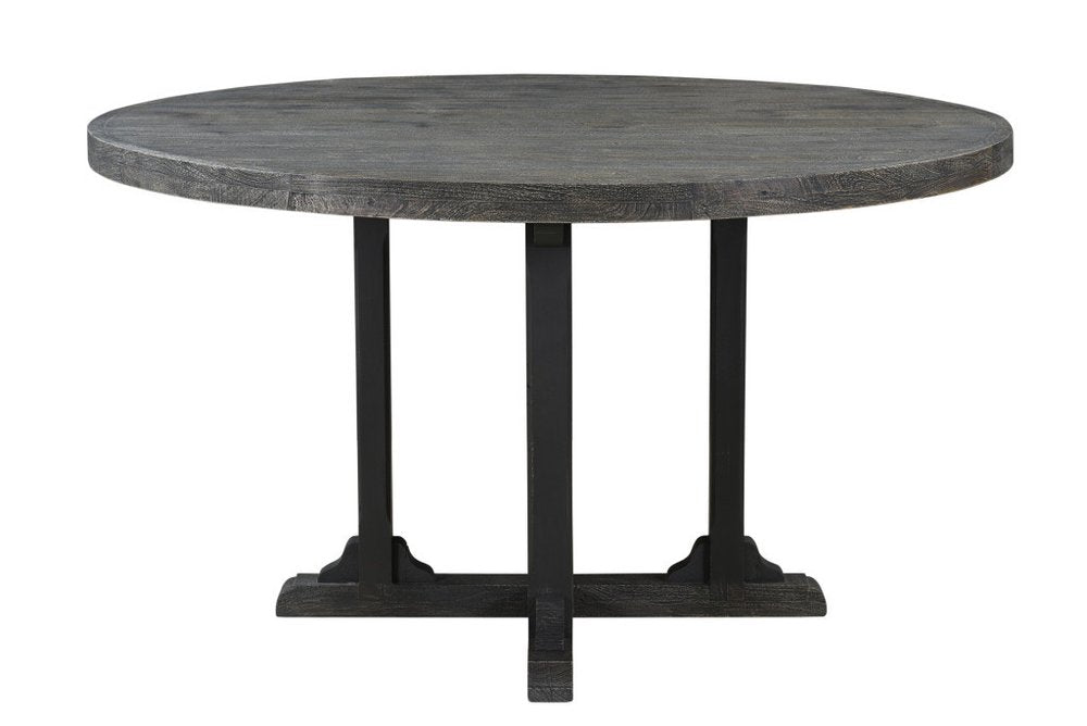 Black Rounded Solid Wood Pedestal Base Dining Table - 54-inch