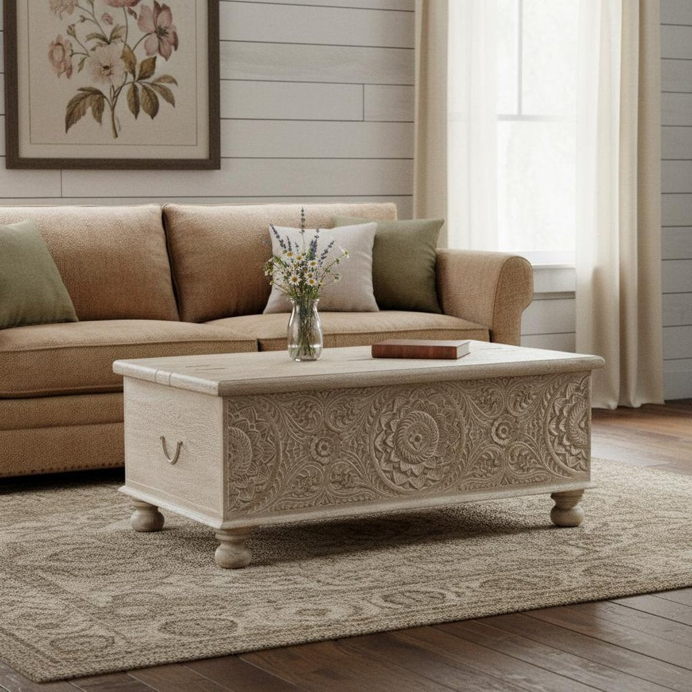 Natural Solid Wood Distressed Lift Top Coffee Table - 49-inch