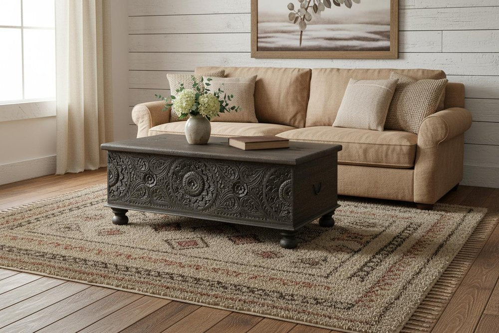 Black Solid Wood Distressed Lift Top Coffee Table - 49-inch