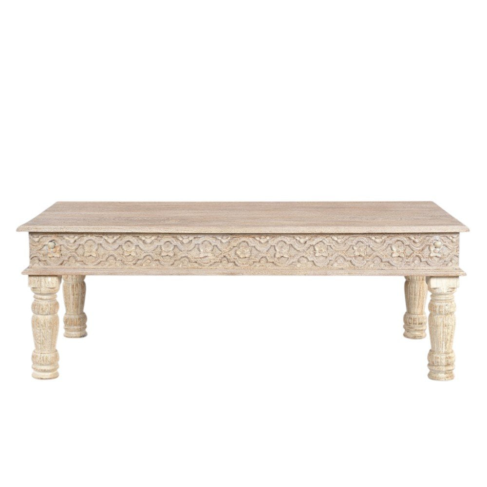 White Solid Wood Distressed Coffee Table - 51-inch