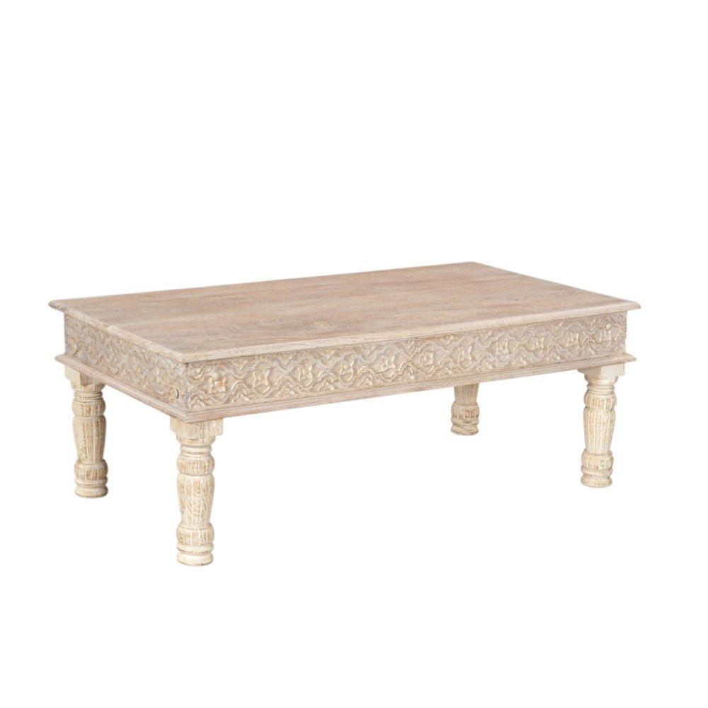 White Solid Wood Distressed Coffee Table - 51-inch