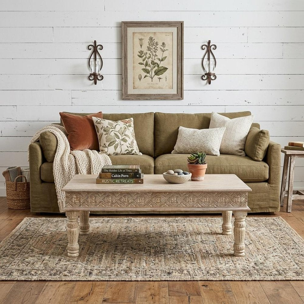 White Solid Wood Distressed Coffee Table - 51-inch