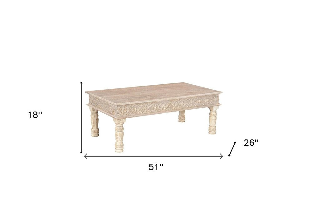 White Solid Wood Distressed Coffee Table - 51-inch