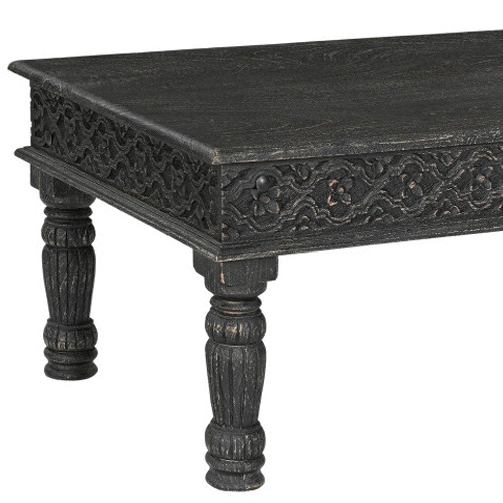 Black Solid Wood Distressed Coffee Table - 51-inch