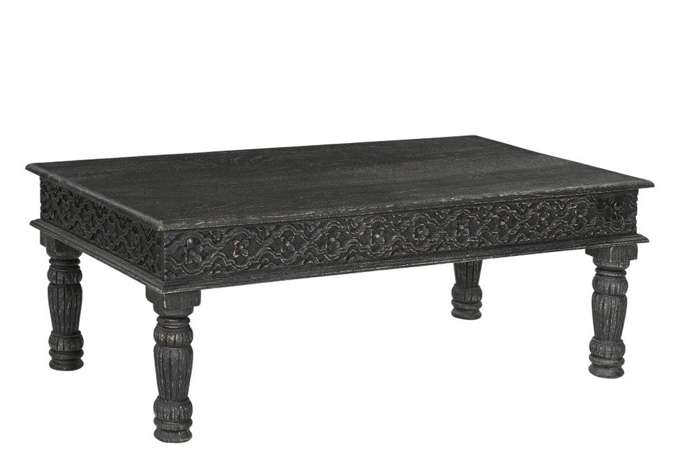 Black Solid Wood Distressed Coffee Table - 51-inch