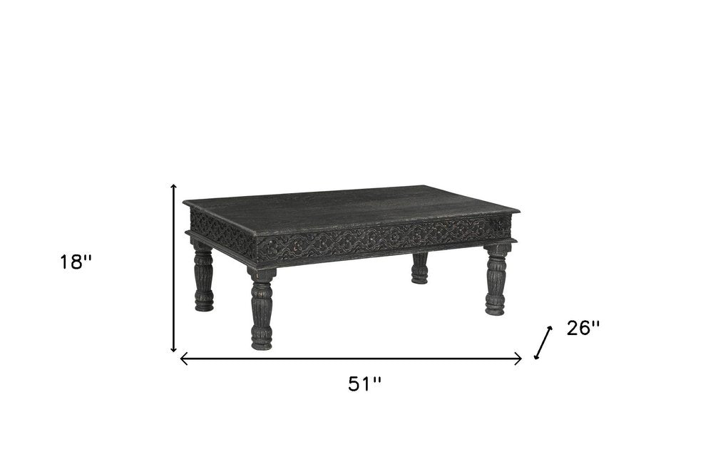 Black Solid Wood Distressed Coffee Table - 51-inch