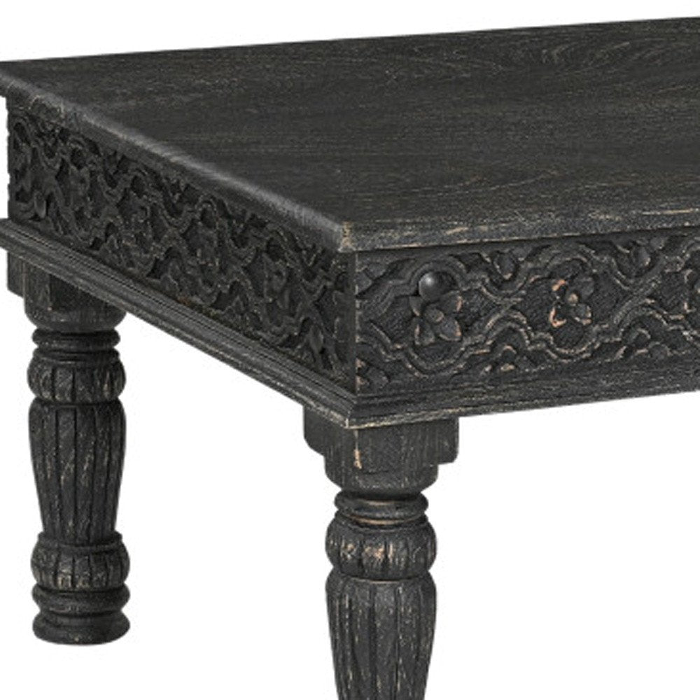 Black Solid Wood Distressed Coffee Table - 51-inch
