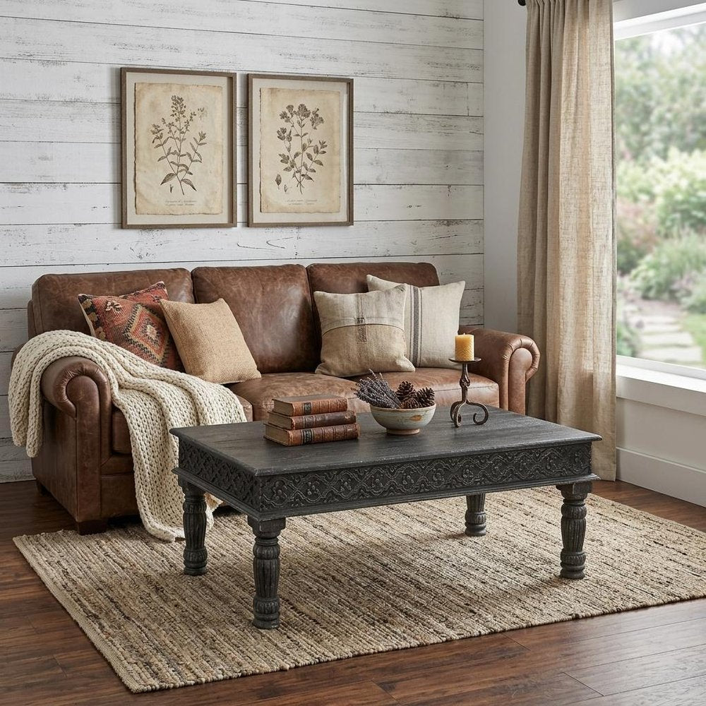 Black Solid Wood Distressed Coffee Table - 51-inch