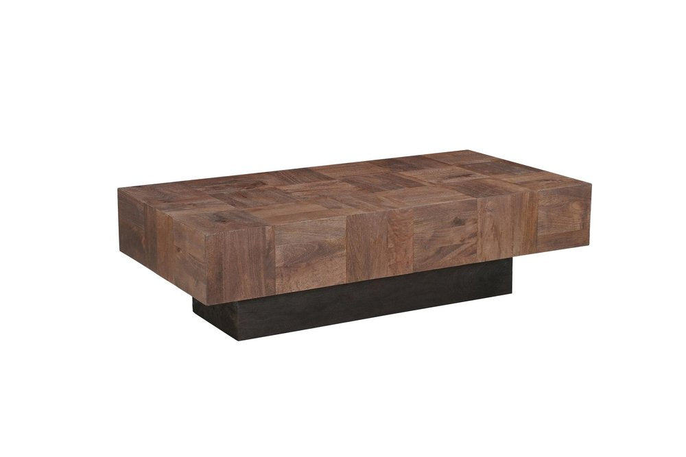Dark Brown and Black Solid Wood Block Coffee Table - 59-inch